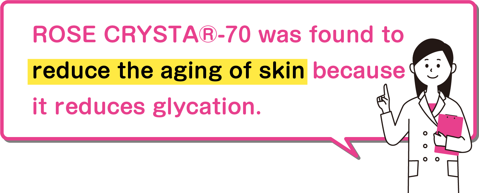 ROSE CRYSTA®-70 was found to reduce the aging of skin because it reduces glycation.